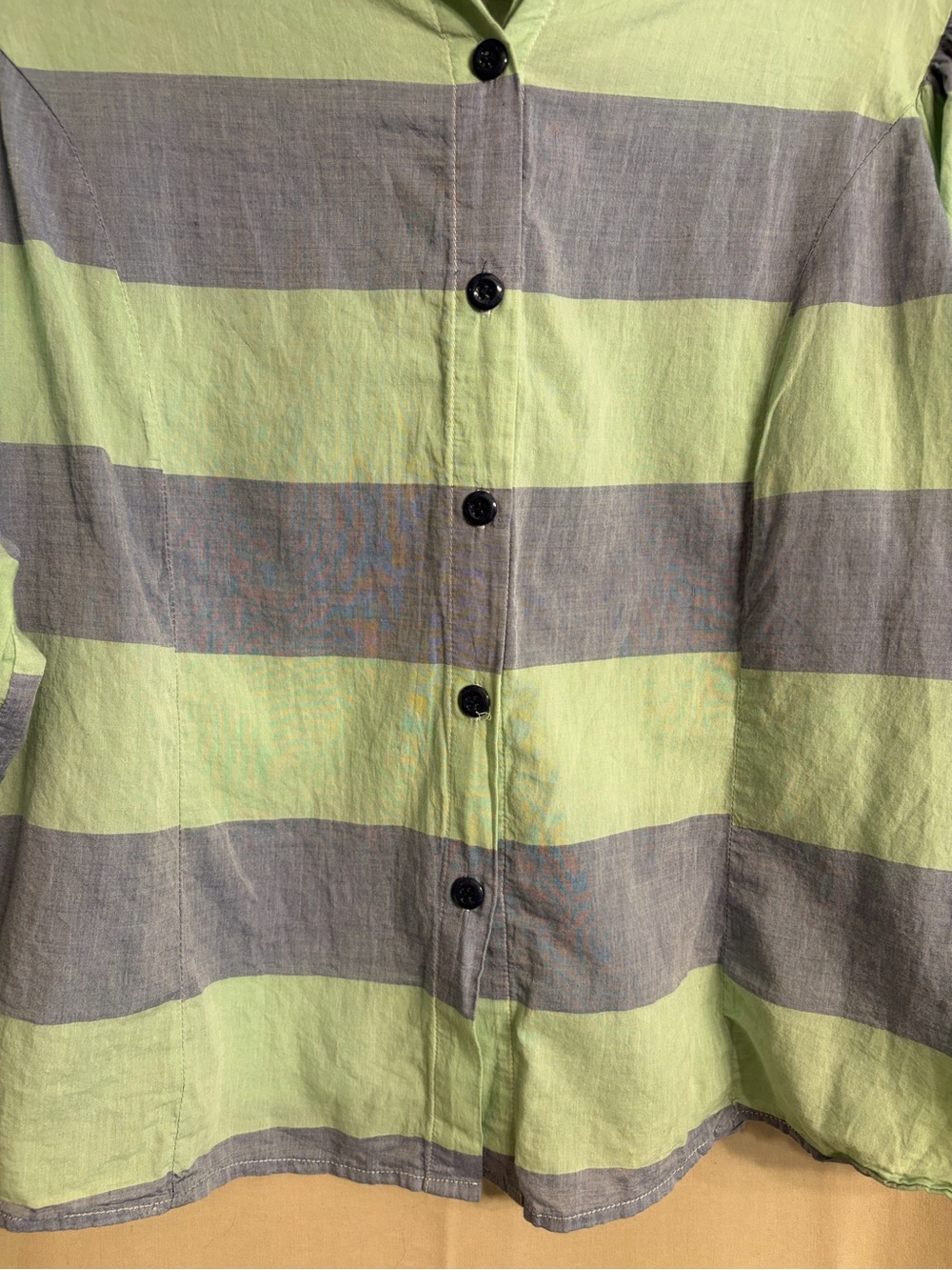 Tawni Haynes Striped Tie-Neck Puff-Sleeve Blouse - Green and Blue - Picture 5 of 9